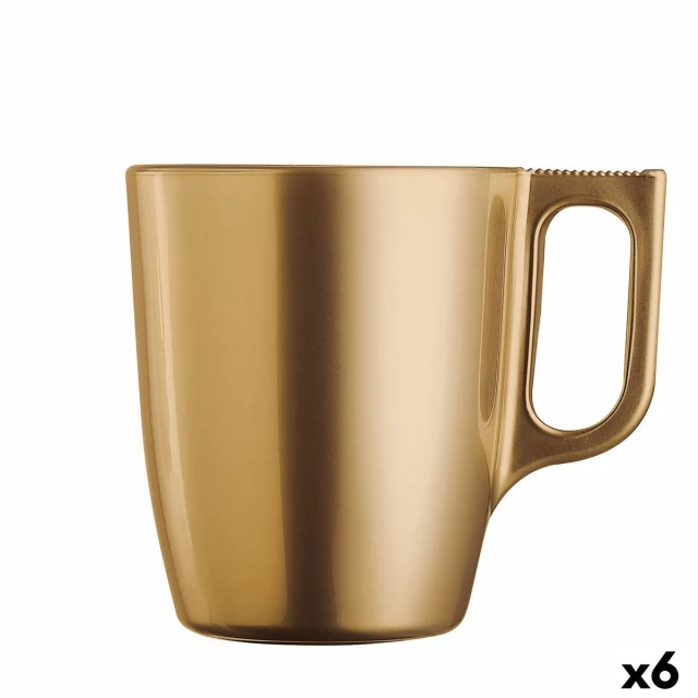 Mug Flashy Golden Glass 250 ml (6 Units)