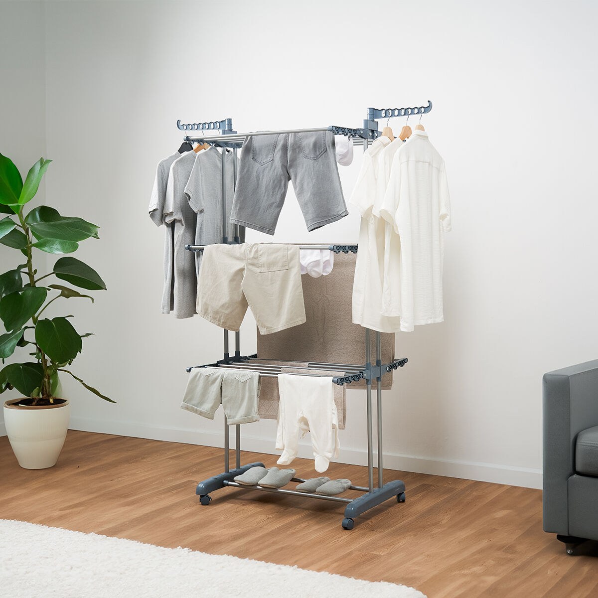 Folding Vertical Clothes Dryer with Wheels 24 Bars Iron (Refurbished C)