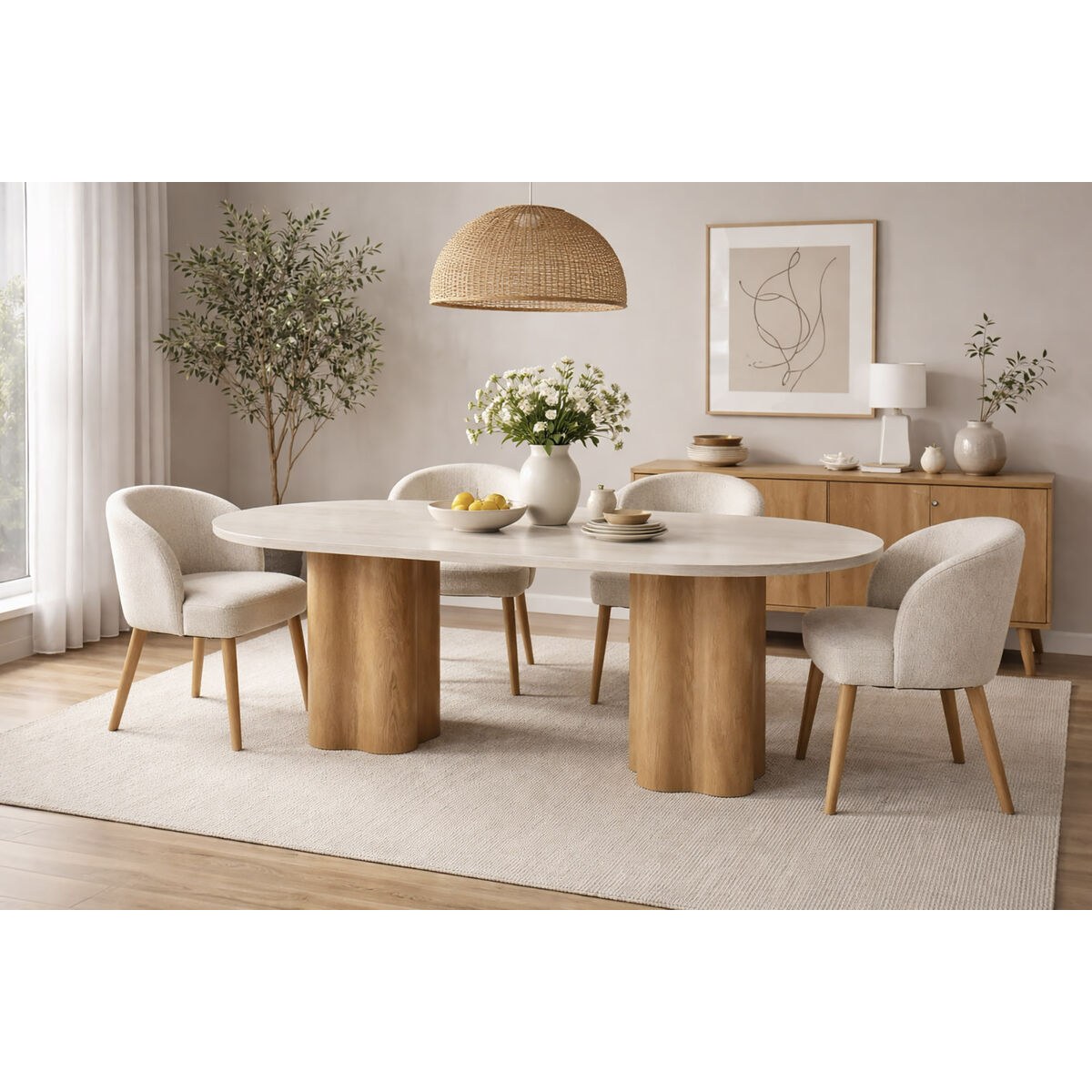 Dining Table Light brown Granite MDF Wood 180 x 90 x 75 cm