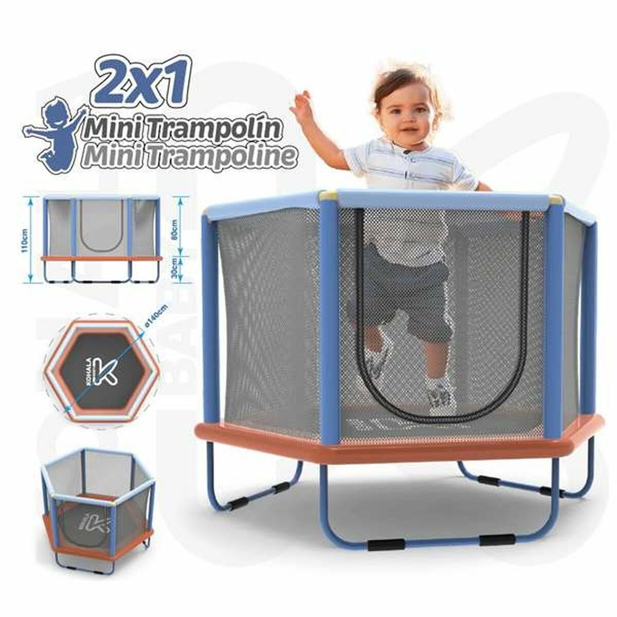 Kids Trampoline with Safety Enclosure 140 X 110 CM