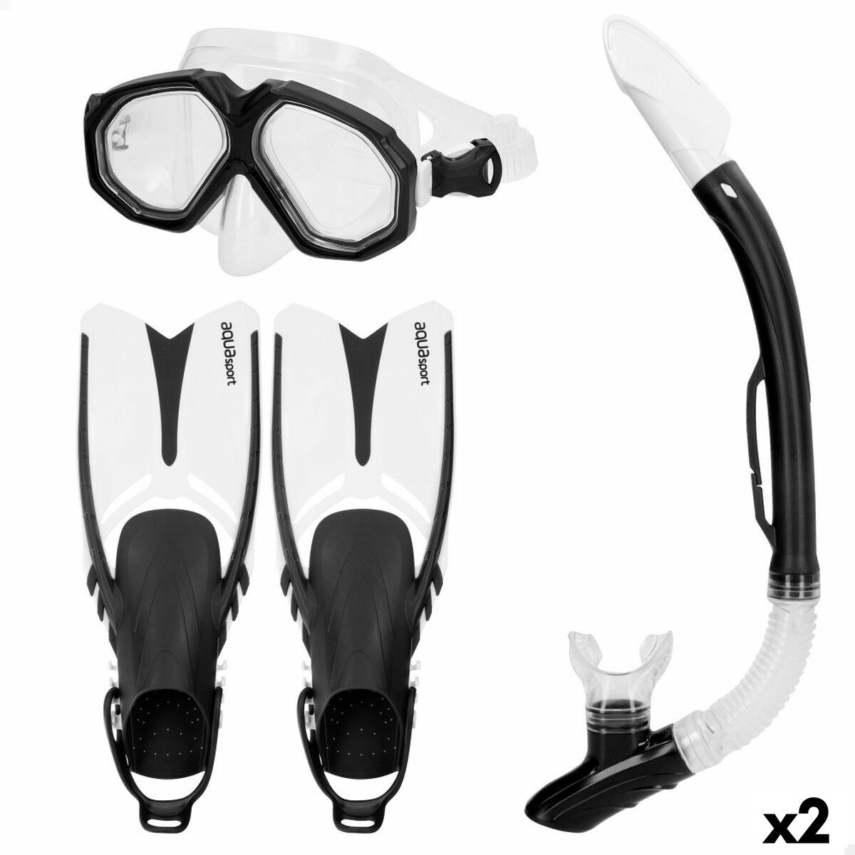 Diving Goggles with Snorkle and Fins Black Adults (2 Units)