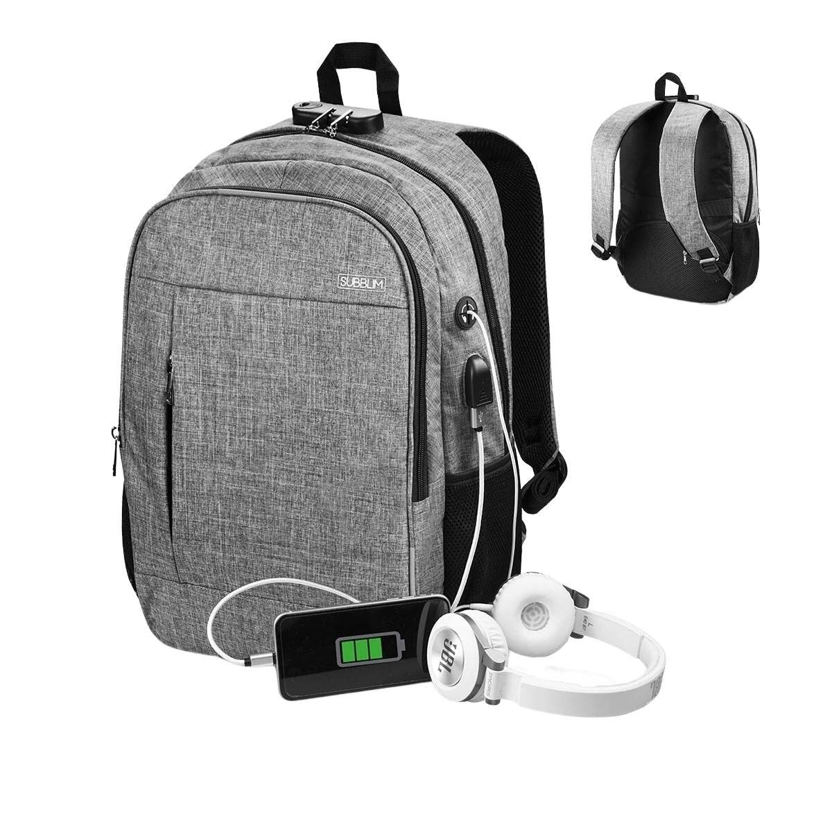 Rucksack for Laptop and Tablet with USB Output SUB-BP-1UL0001 Grey