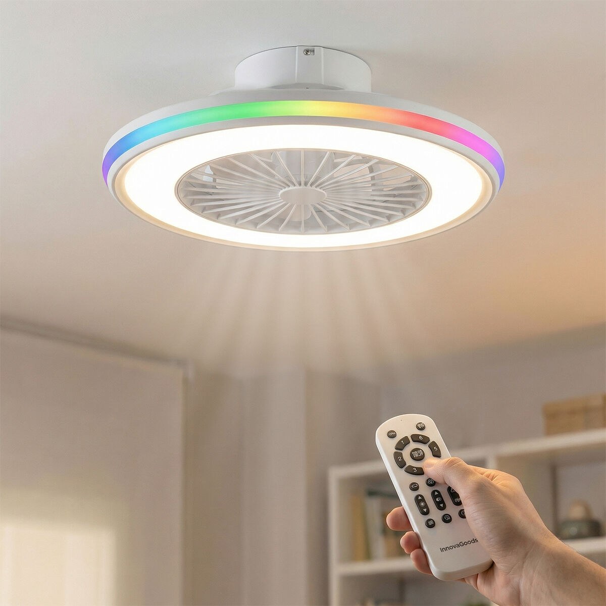 Ceiling Fan with RGB LED Light, Hidden Blades and Remote Control Nexory