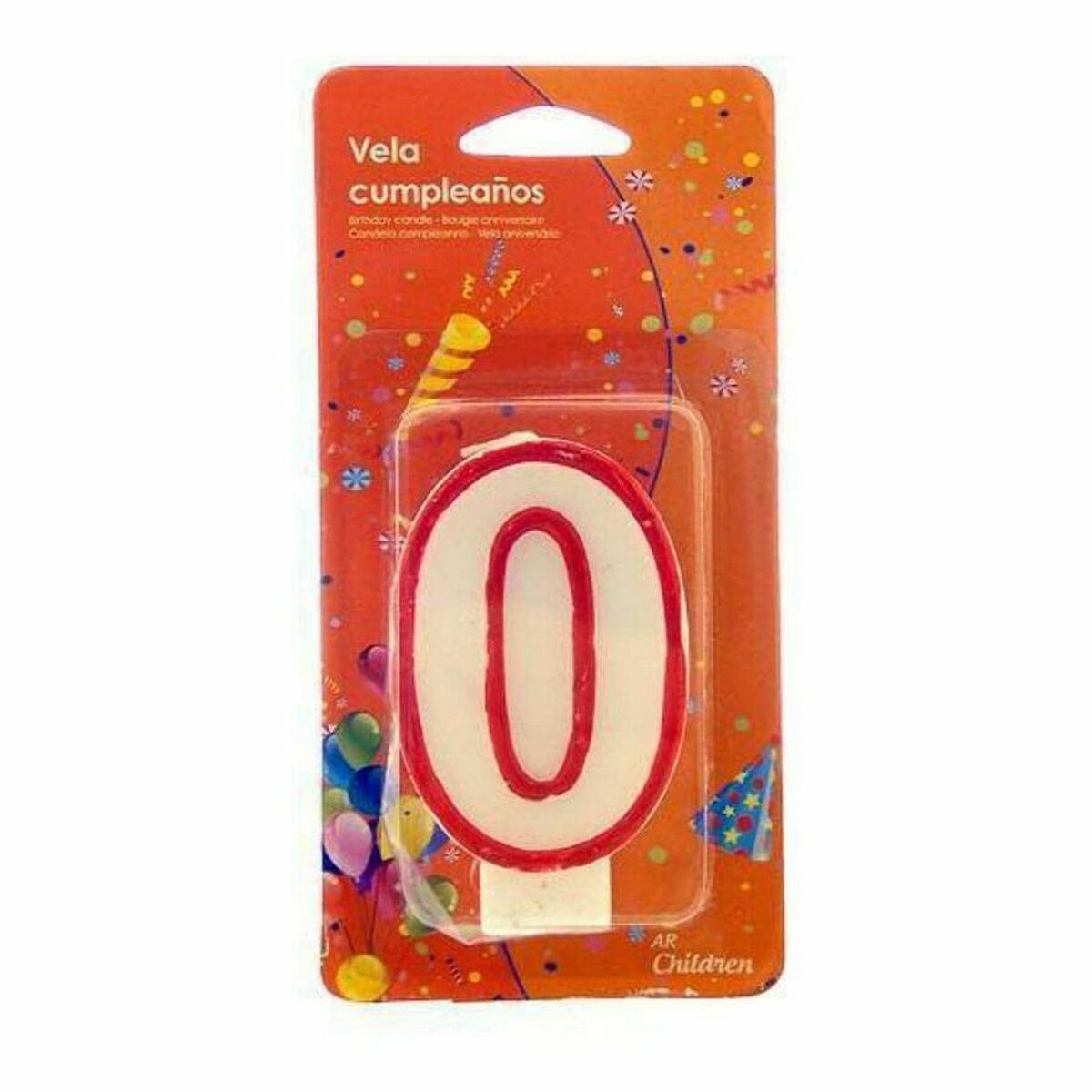 Candle Birthday Number 0 White Red (12 Units)