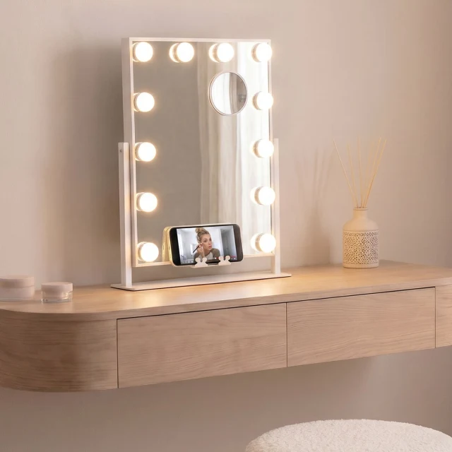 Tilting LED Vanity Mirror Hollywood Glarisse 12 Light bulbs