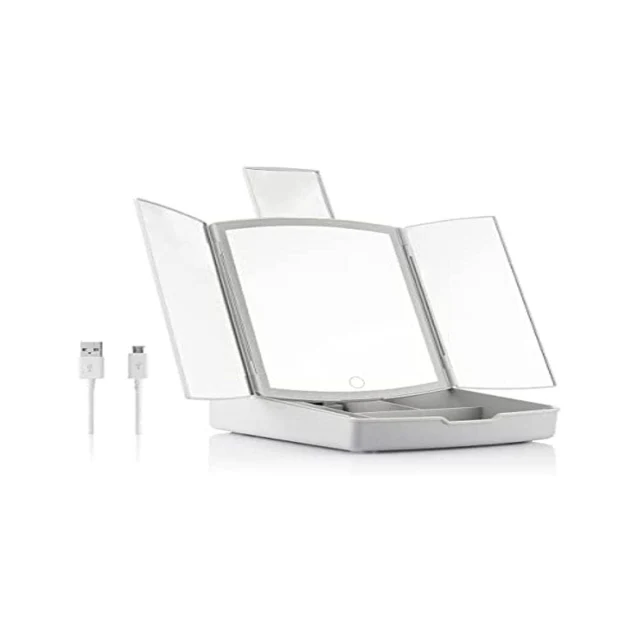 3-In-1 Folding LED Mirror with Make-up Organiser White (Refurbished B)