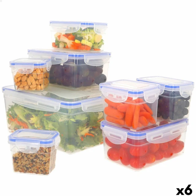 Set of Stackable Hermetically-sealed Kitchen Containers 27 x 12 x 20 cm 6 Units