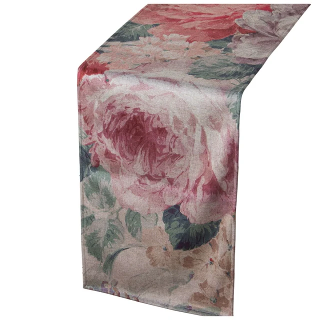 Table Runner Pink Textile Velvet Floral