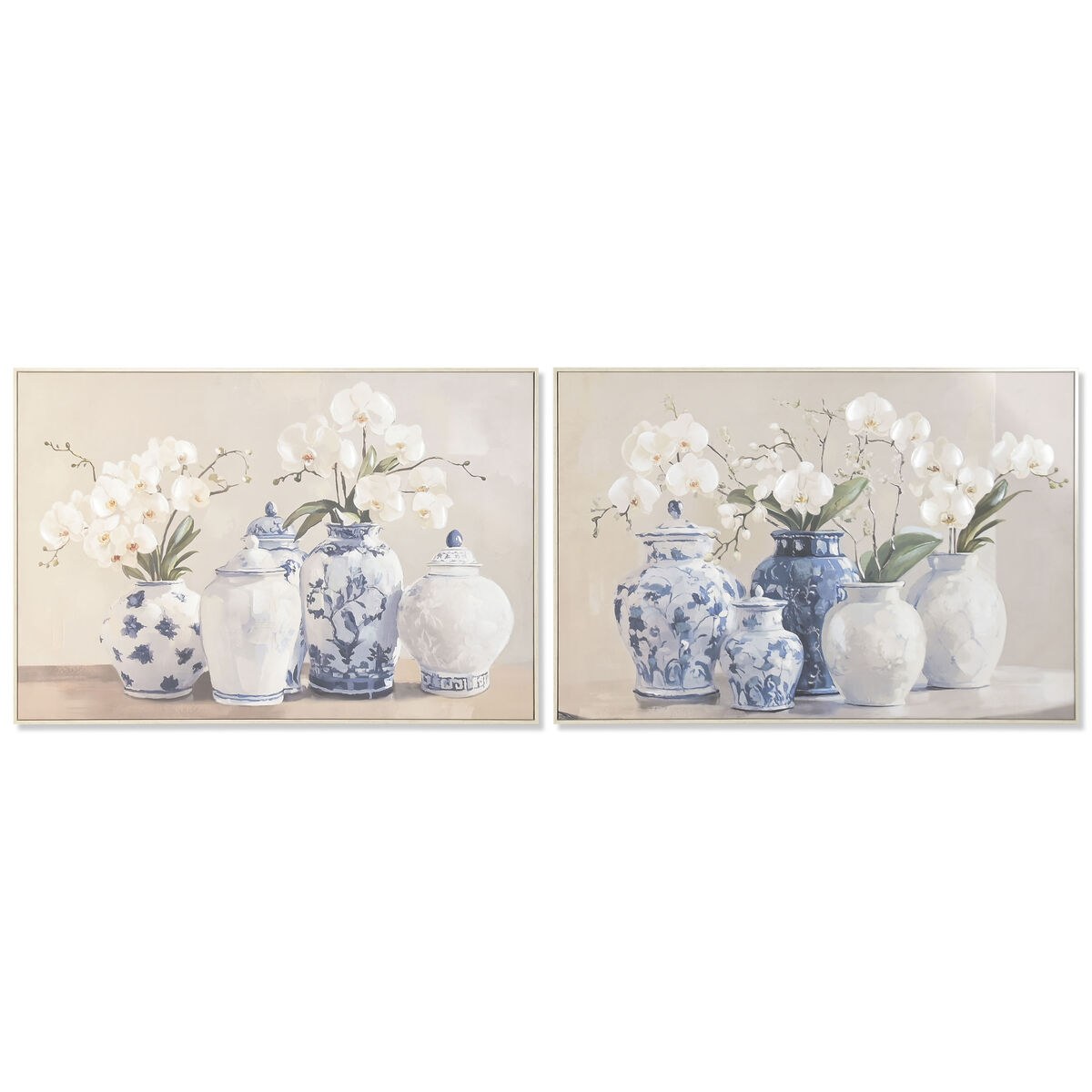 Canvas Blue White Oriental Vase 122,5 X 4,5 X 82,5 CM (2 Units)