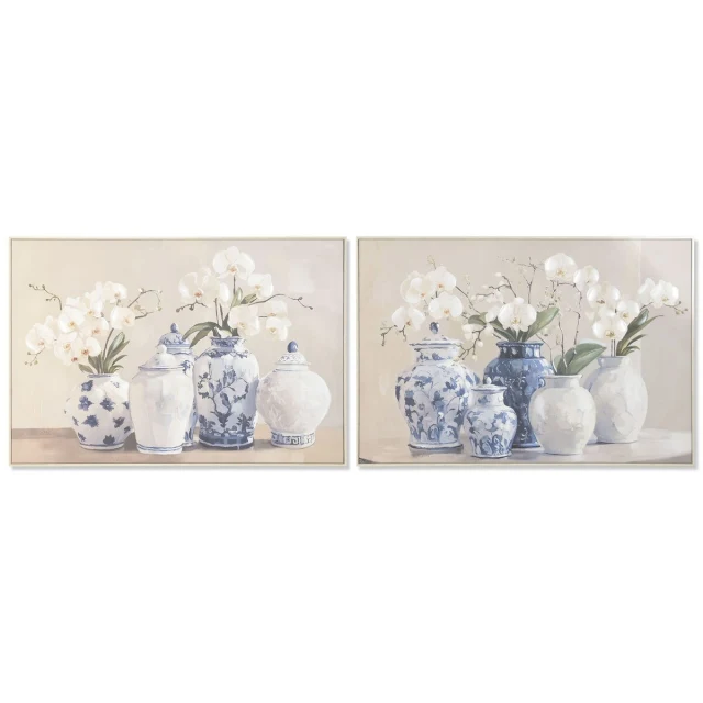 Canvas Blue White Oriental Vase 122,5 X 4,5 X 82,5 CM (2 Units)