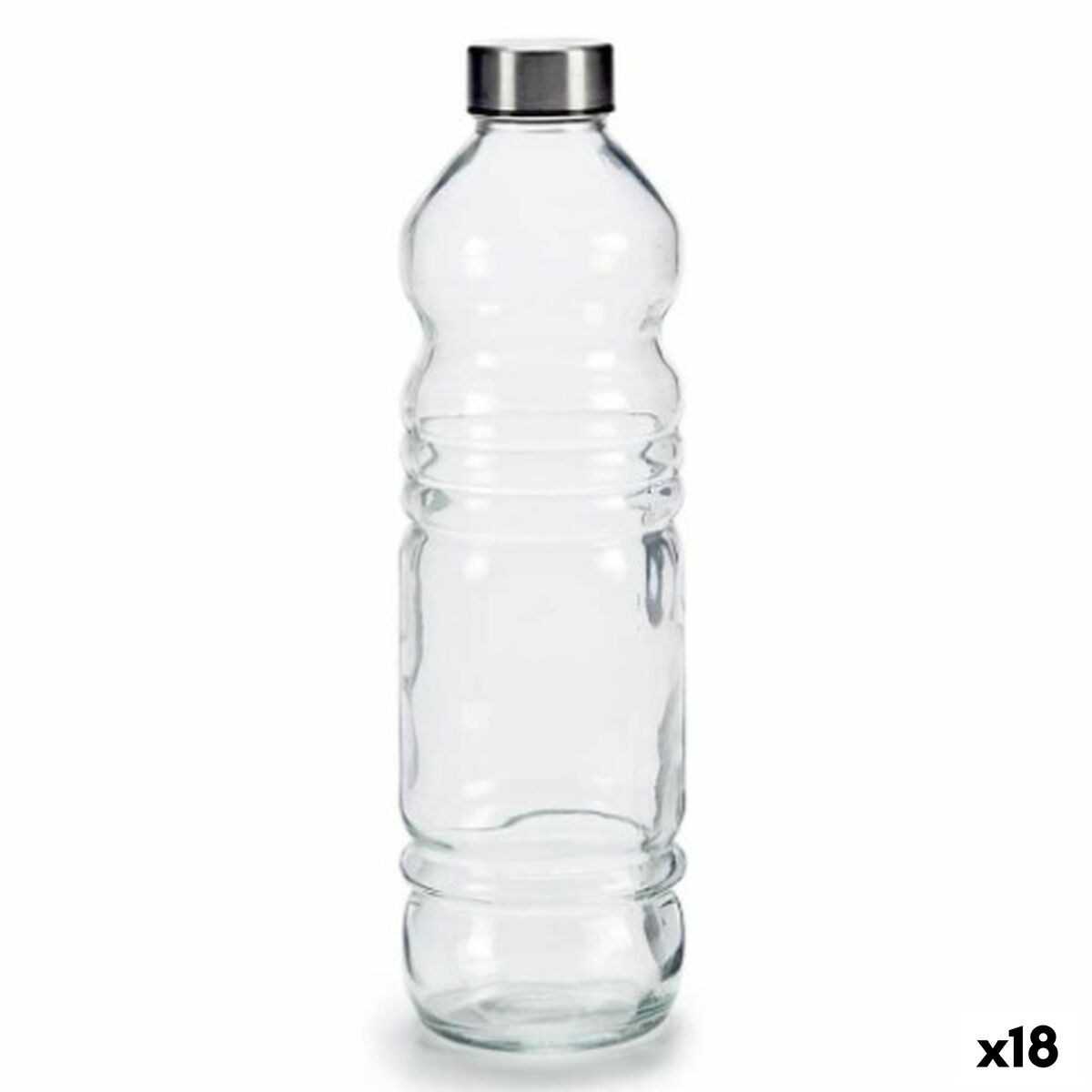 Glass Bottle Transparent Silver Metal Glass 1,1 L 8 x 31 x 8 cm (18 Units)