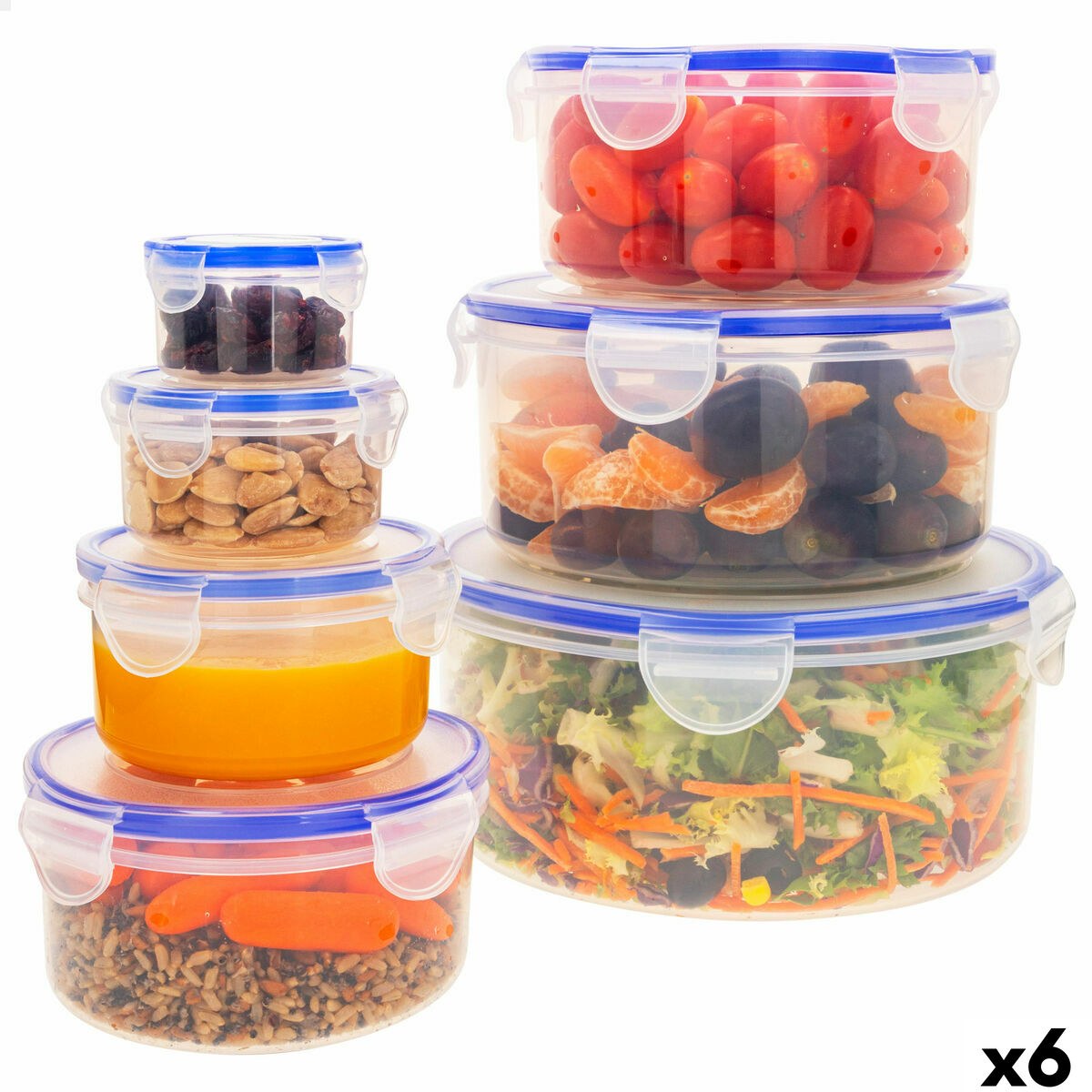 Set of Stackable Hermetically-sealed Kitchen Containers 23 x 11 x 23 cm 6 Units