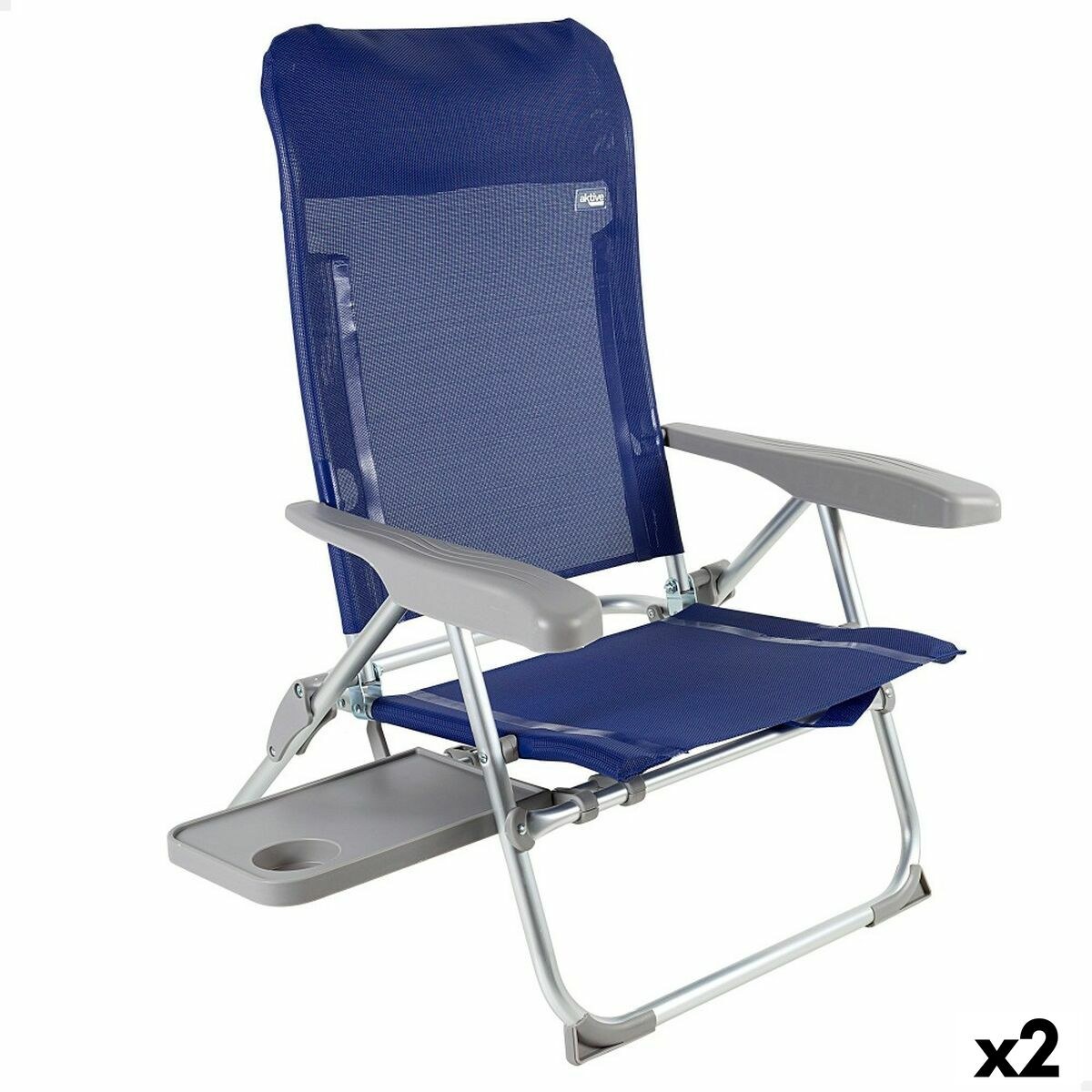 Beach Chair Slim Foldable Navy Blue 47 x 89 x 57 cm (2 Units)
