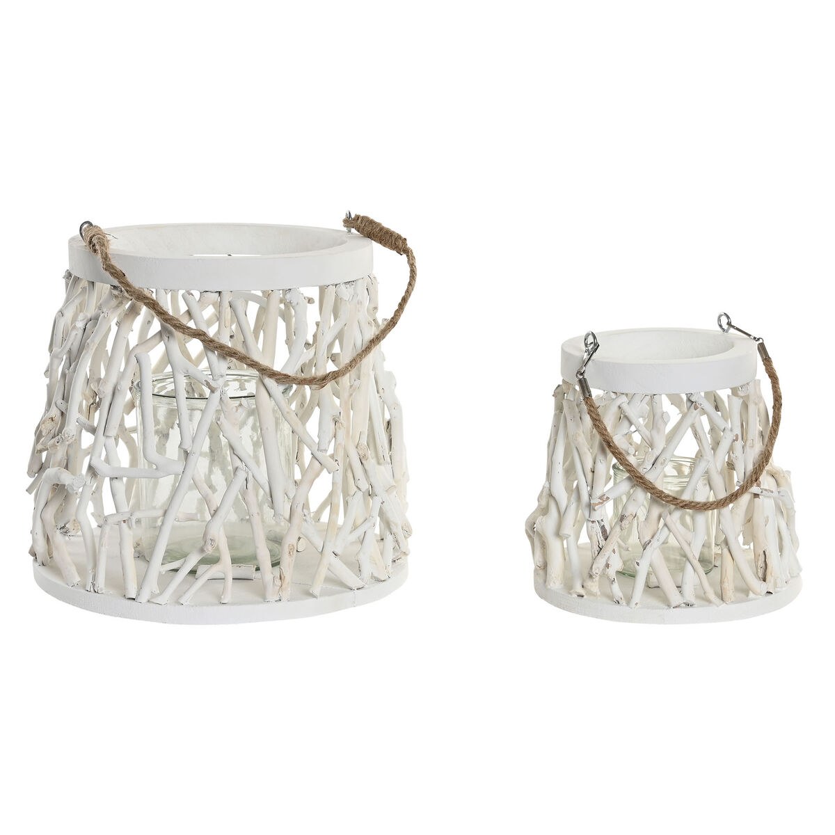 Candleholder White Wood Crystal 35 x 35 x 32 cm (2 Units)