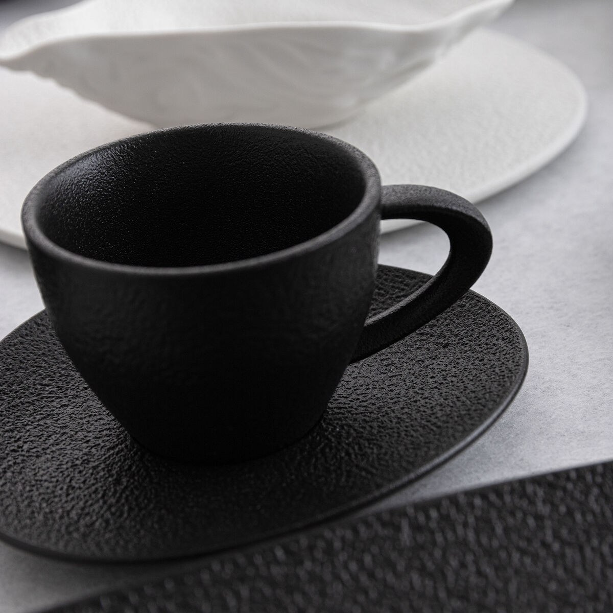 Piece Coffee Cup Set Fosil Black Ceramic Aluminium Oxide 800 ml (12 Units)