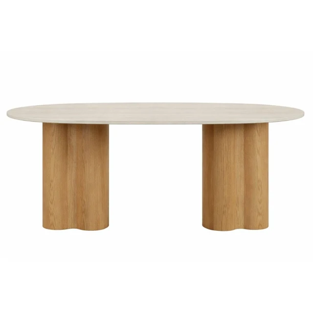 Dining Table Light brown Granite MDF Wood 180 x 90 x 75 cm
