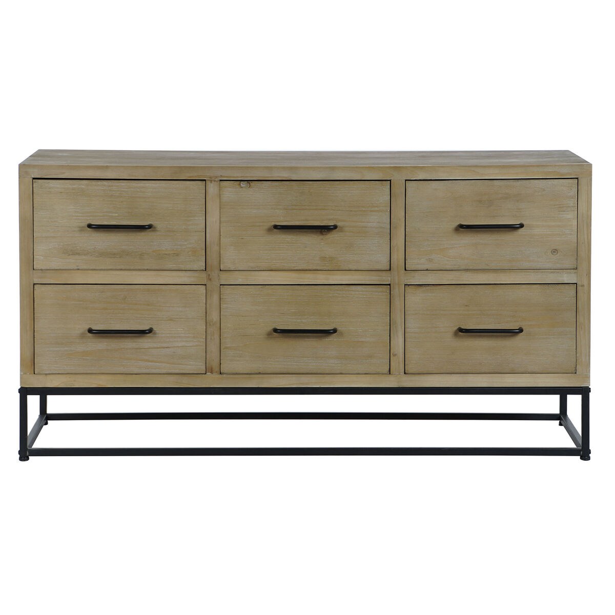 Sideboard Black Natural Metal MDF Wood 120 x 40 x 64 cm