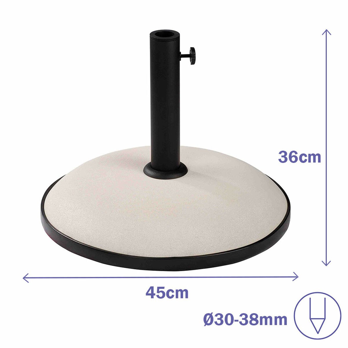 Round Umbrella Base Cement 45x36 cm 20KG White Garden, Pool, Terrace 10451
