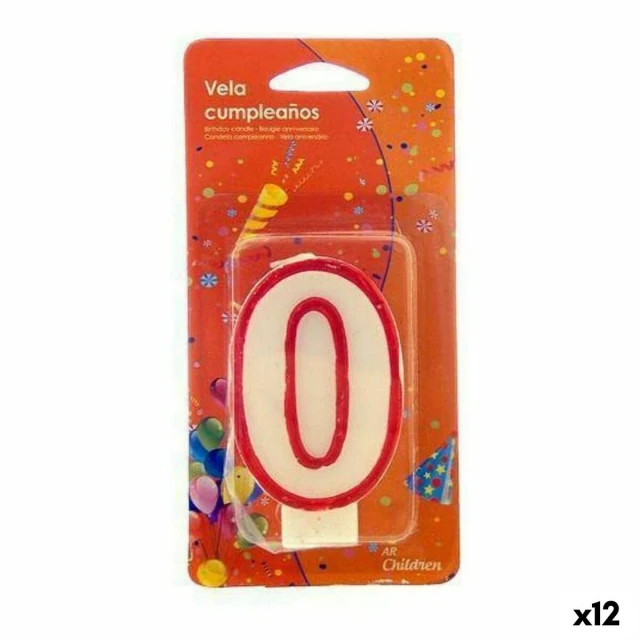 Candle Birthday Number 0 White Red (12 Units)