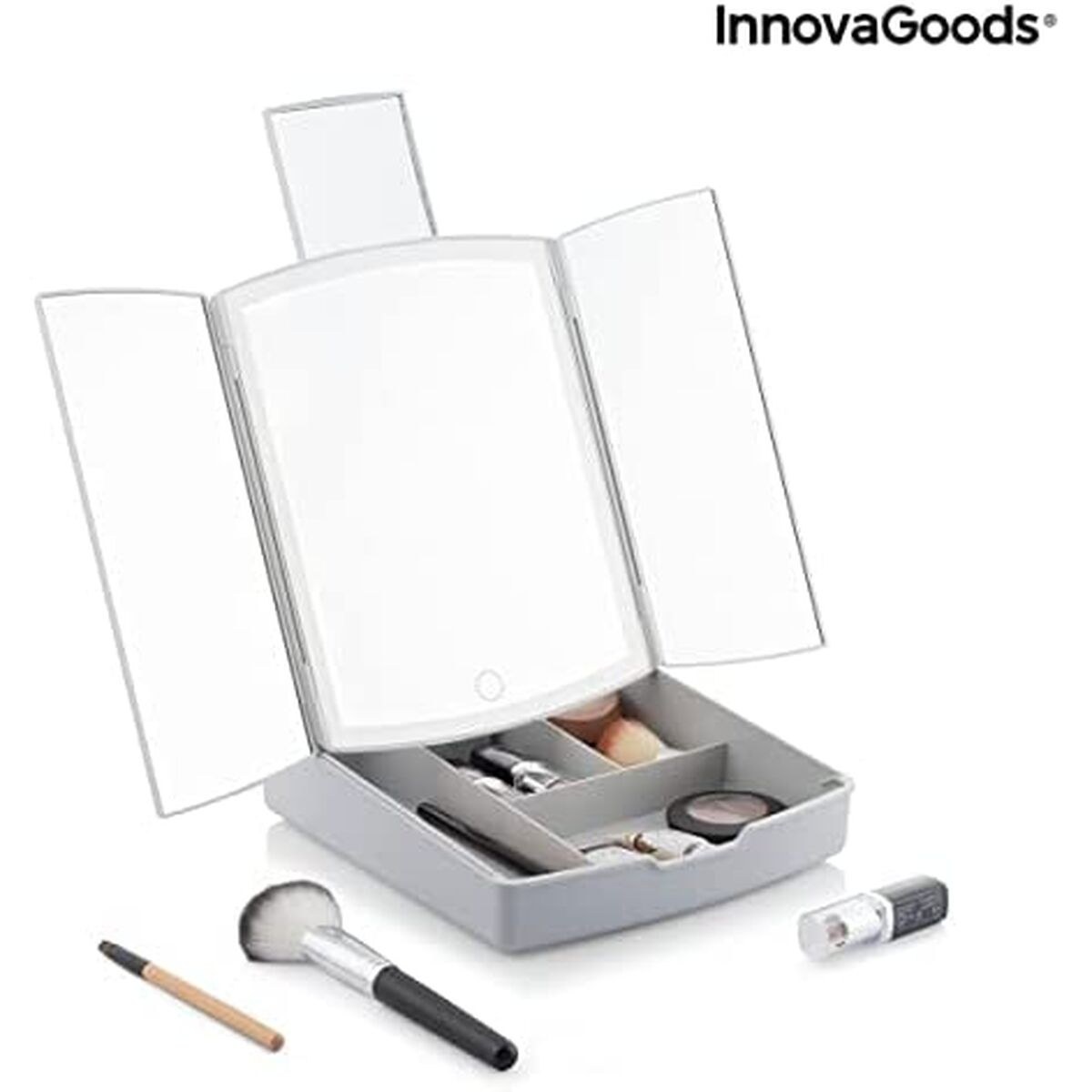 3-In-1 Folding LED Mirror with Make-up Organiser White (Refurbished B)