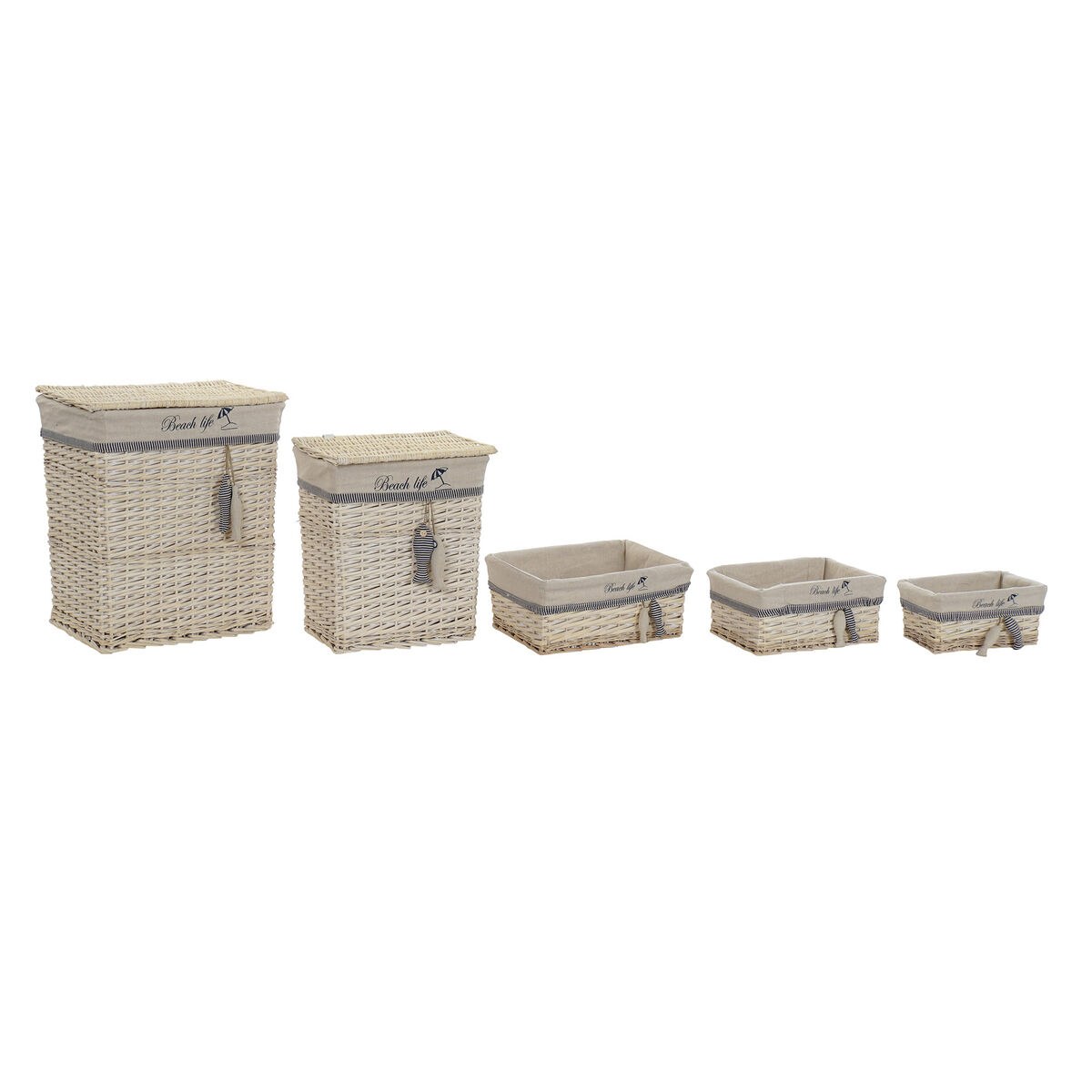 Basket set Blue Beige Aluminium Spirals Mediterranean 5 Pieces