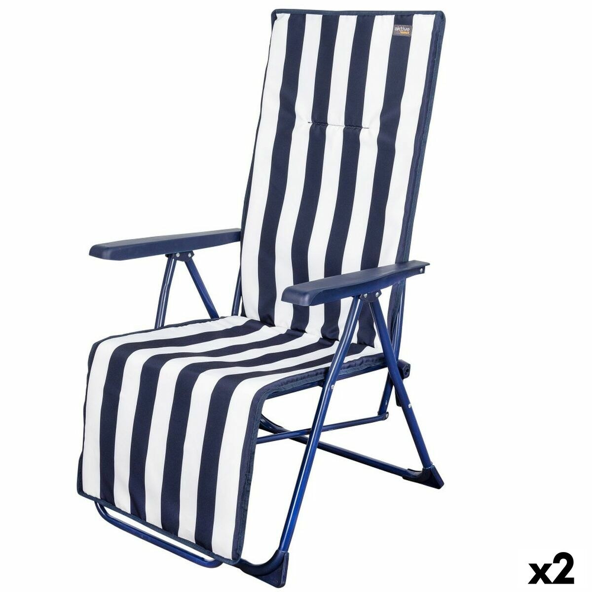Sun-lounger White Navy Blue Reclining Striped 147 x 70 x 48 cm (2 Units)