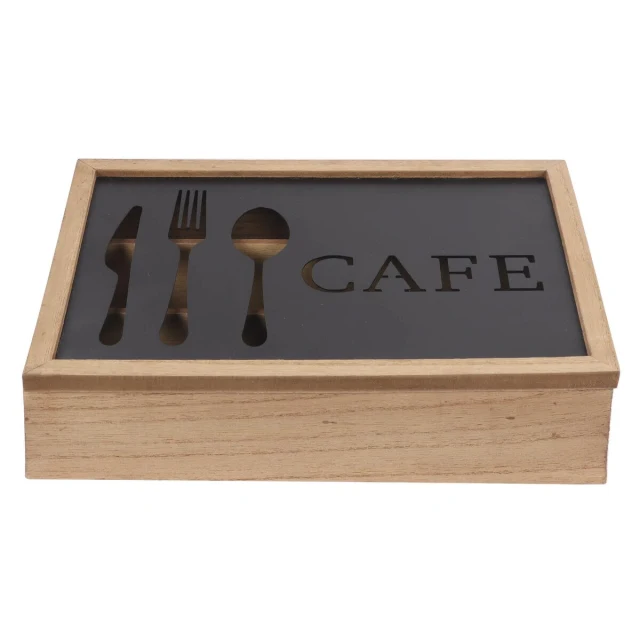 Cutlery Organiser Brown Black Metal MDF Wood Vintage 25 x 18 x 6 cm