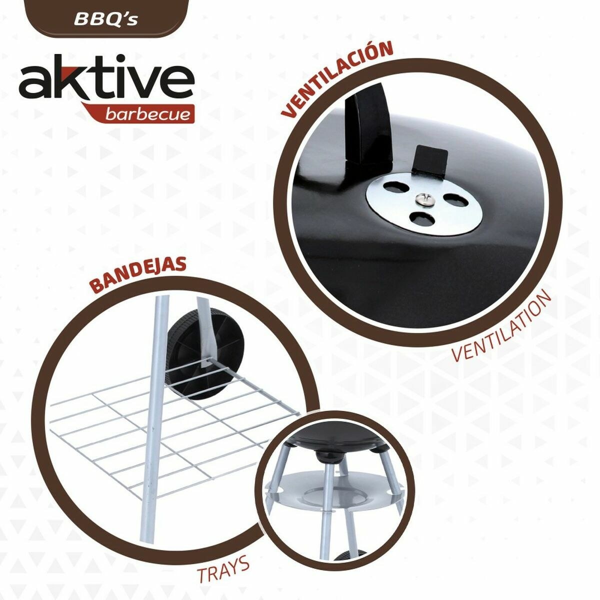 Coal Barbecue with Wheels 46 cm Circular Black With lid