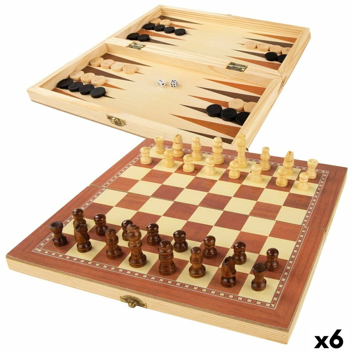 Chess and Checkers Board Wood Backgammon (6 Units)