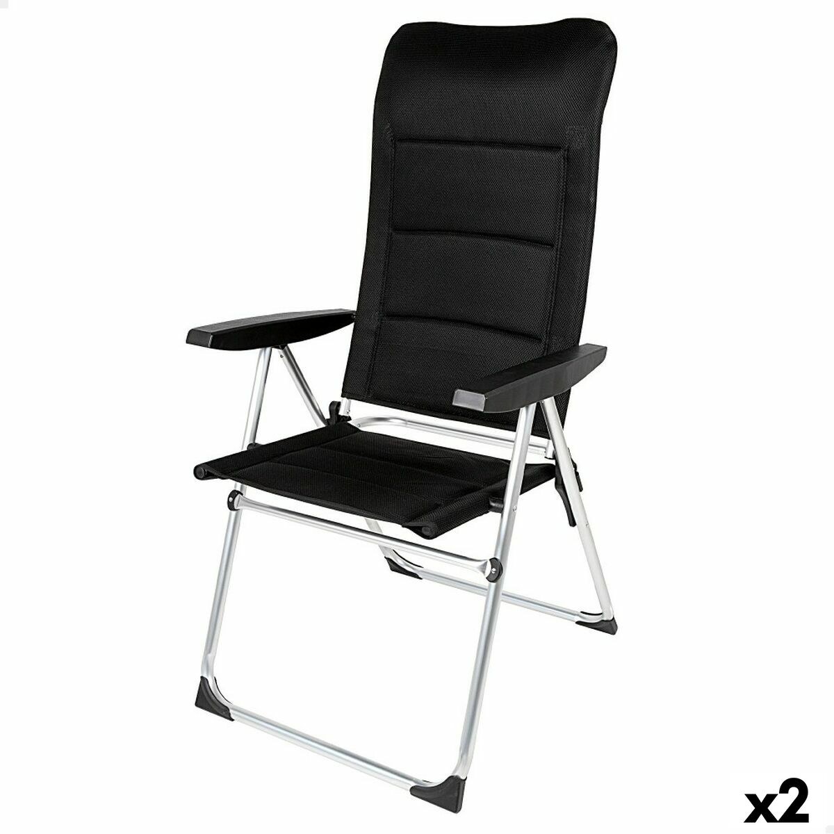 Beach Chair Deluxe Foldable Black 49 x 123 x 67 cm (2 Units)