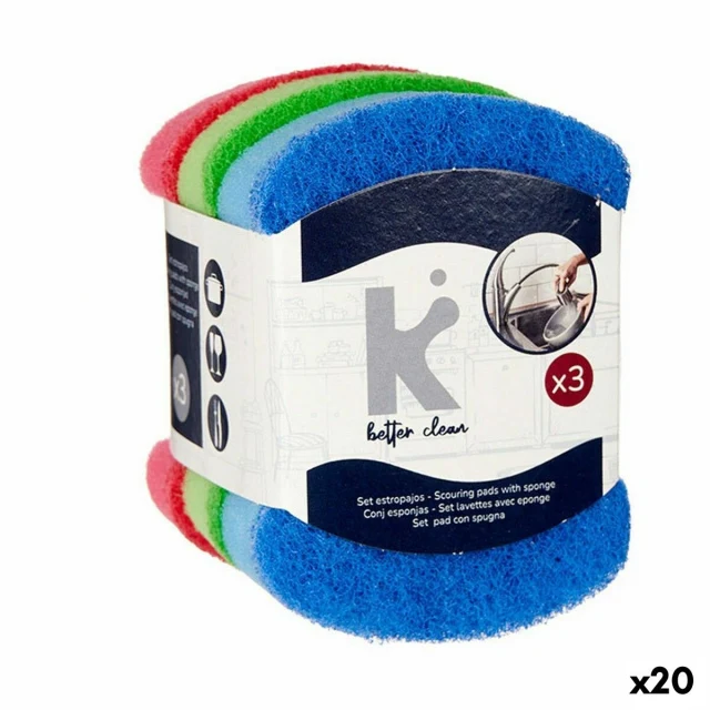 Set of scourers Multicolour Polyurethane Abrasive fibre 7 X 10 X 2,5 cm (20 Units)