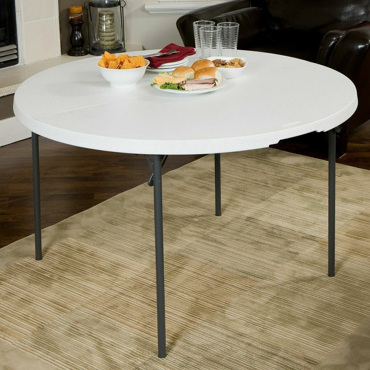 Folding Table White Steel Plastic 122 x 73 cm