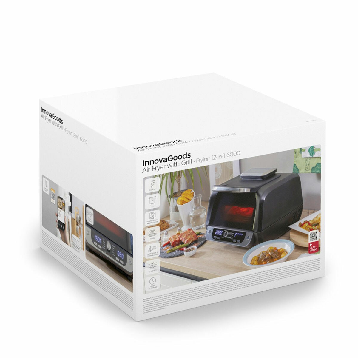 Air Fryer with Grill, Accessories and Recipe Book Fryinn 12-in-1 6000 Black Steel 3400 W 6 L