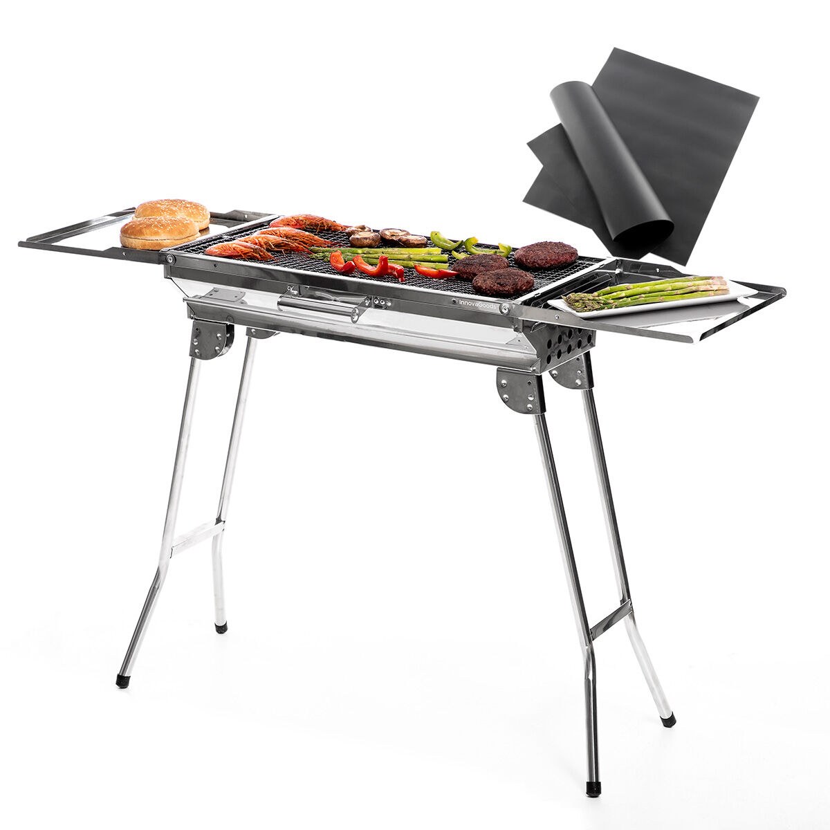 Pack Stainless Steel Foldable Charcoal BBQ and Teflon Barbecue Sheet
