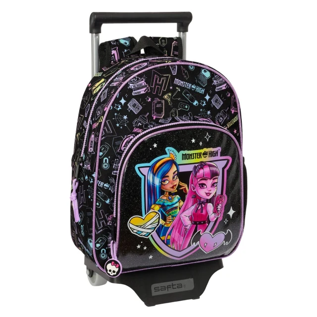 School Rucksack with Wheels Black 28 x 34 x 10 cm