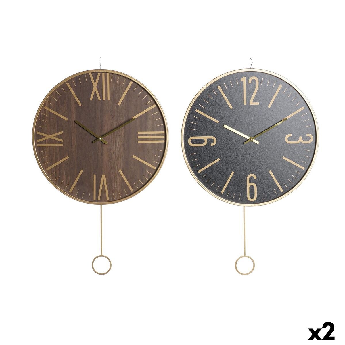 Wall Clock 40 x 4 x 40 cm Black Brown Iron Pendulum MDF Wood (2 Units)