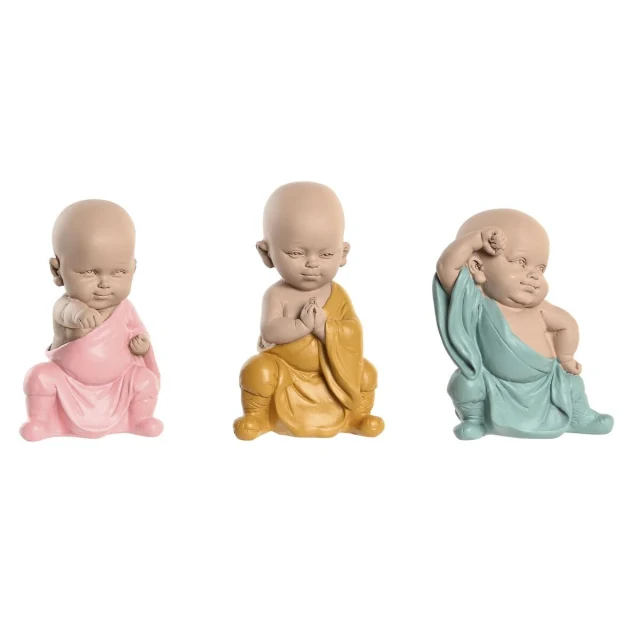 Decorative Figure Blue Pink Yellow Resin Monk (8 x 5,5 x 12,7 cm) (3 Units)