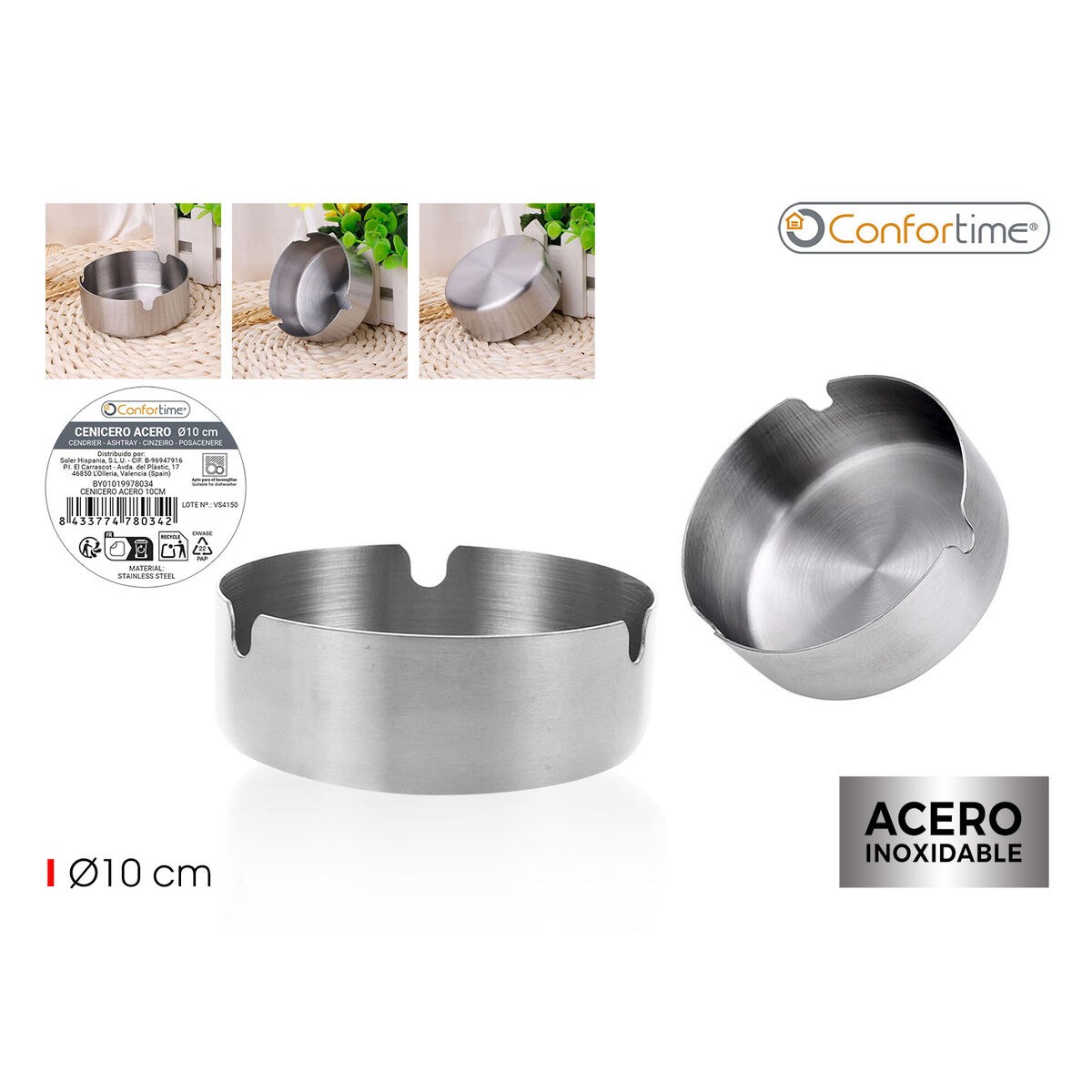 Ashtray Steel 10 cm (36 Units)
