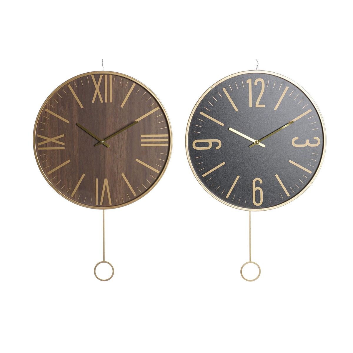 Wall Clock 40 x 4 x 40 cm Black Brown Iron Pendulum MDF Wood (2 Units)
