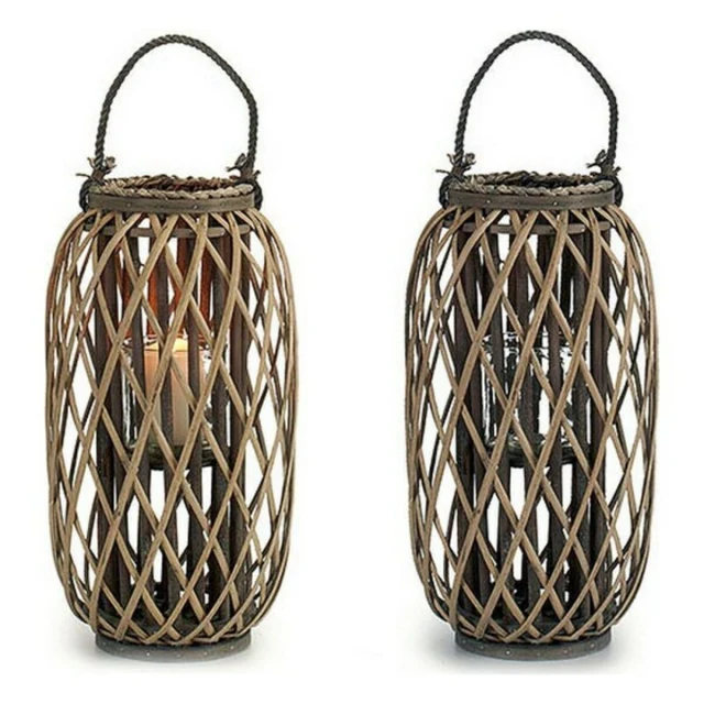 Candleholder Brown wicker Glass 11,5 x 12 cm 32 X 49,5 X 28 CM