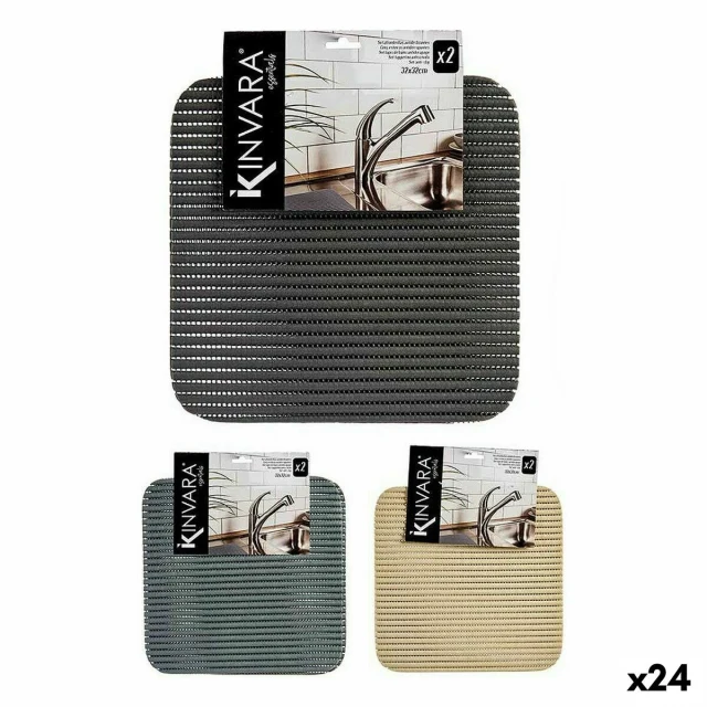 Non-slip Mat White Dark grey Plastic 32 x 32 cm Set 2 Pieces (24 Units)