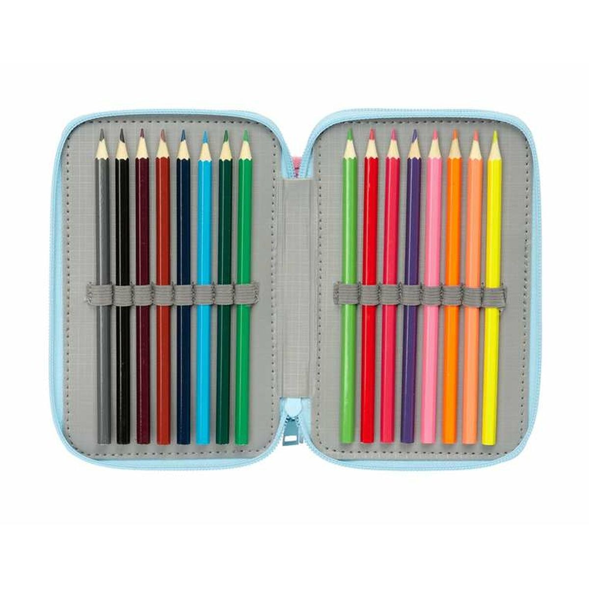Triple Pencil Case Blue 12,5 x 19,5 x 5,5 cm 37 Pieces