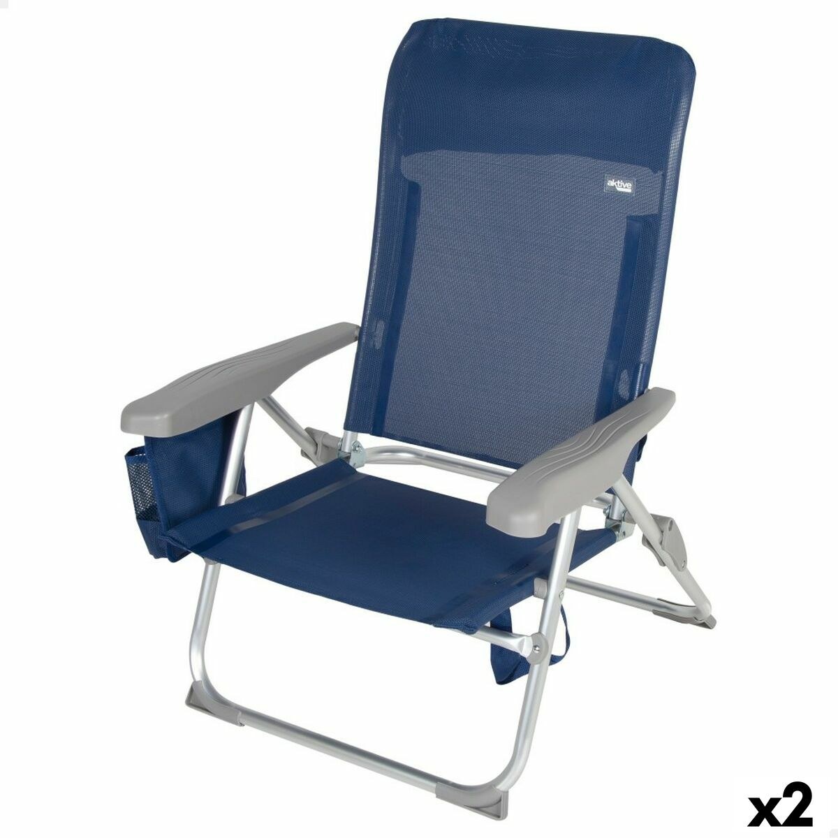 Beach Chair Slim Foldable Navy Blue 47 x 87 x 58 cm (2 Units)