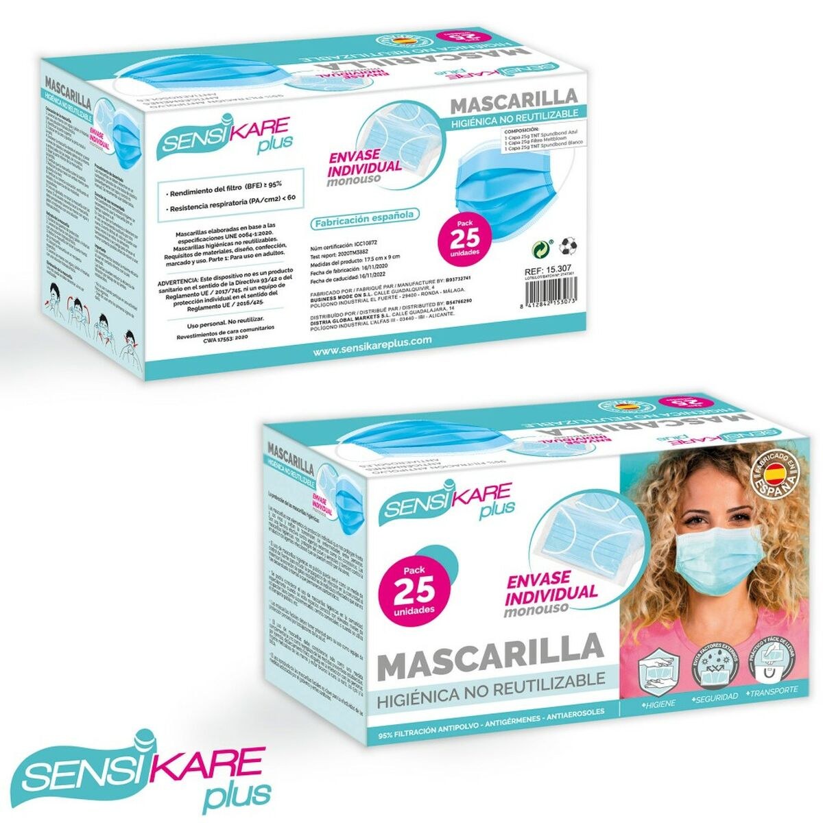 Box of hygienic masks 25 Pieces (12 Units)