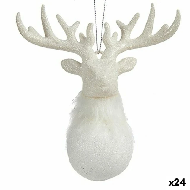Christmas bauble White Plastic Glitter Reindeer 14 x 15,5 x 7 cm (24 Units)