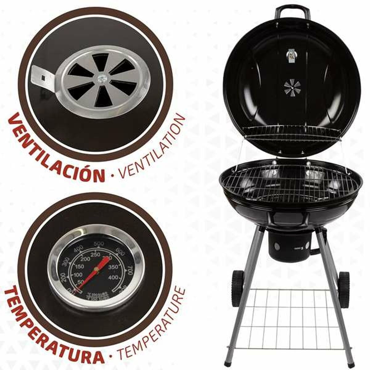 Coal Barbecue with Wheels Textilene 57 x 86 cm Black