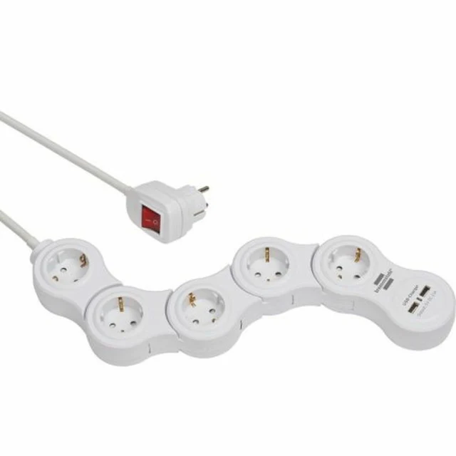 Power Socket - 5 sockets with Switch Vario-Power White 3600 W USB x 2 (1,4 m)