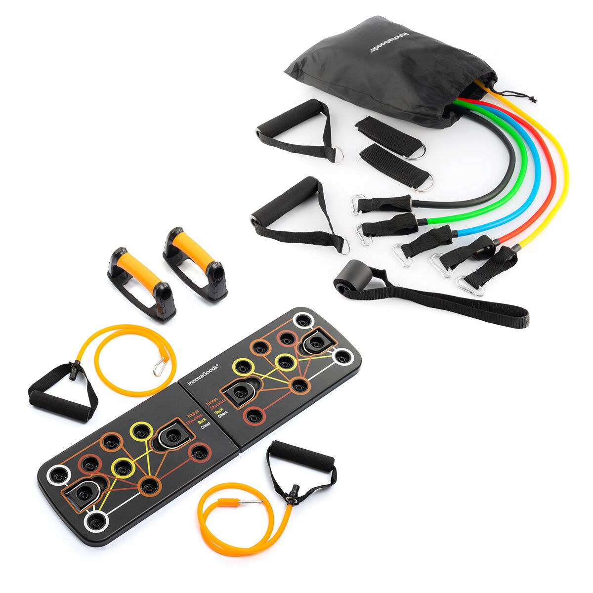 Pack Push-Up Board and Set of Resistance Bands with Accessories and Exercise Guide