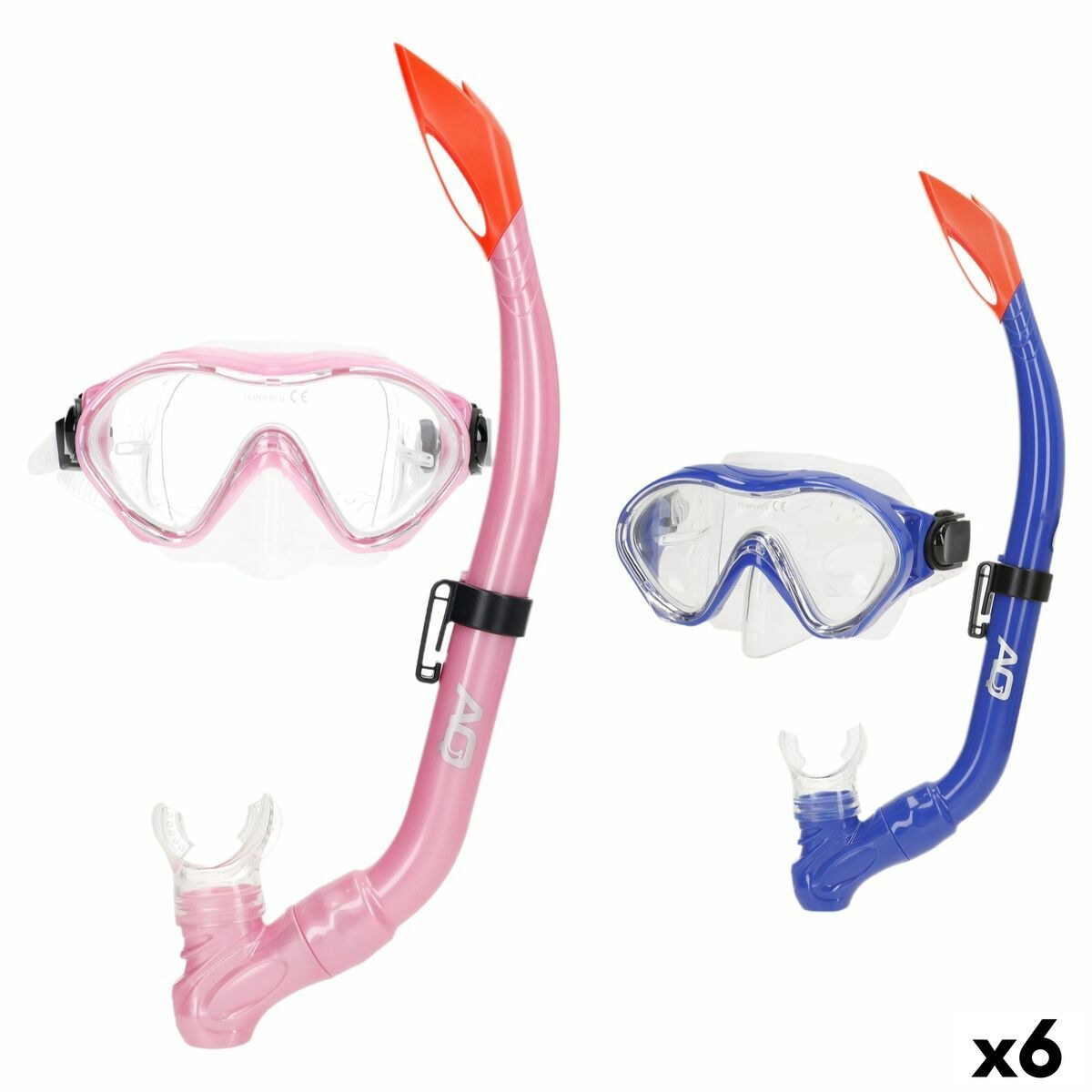 Snorkel Goggles and Tube Blue Pink (6 Units)
