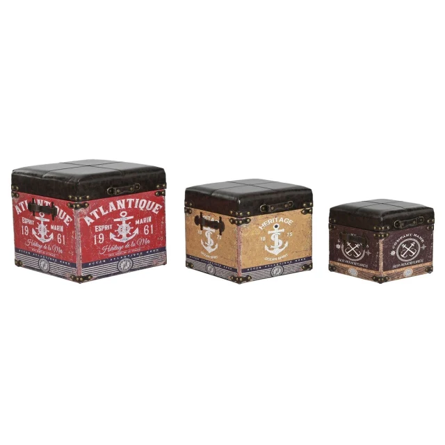 Set of decorative boxes Brown Multicolour Polyurethane Wood Vintage (3 Pieces)